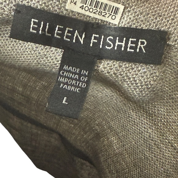 Eileen Fisher Linen Dress Tan Silver Metallic Shimmer Slip Minimalist SZ L - Picture 9 of 16